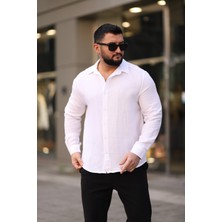 Thmany Erkek Keten Müslin % Pamuk Düğmeli Gömlek Yaka