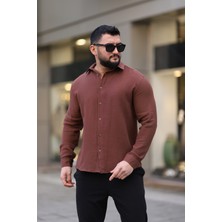 Thmany Erkek Keten Müslin % Pamuk Düğmeli Gömlek Yaka