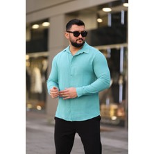 Thmany Erkek Keten Müslin % Pamuk Düğmeli Gömlek Yaka