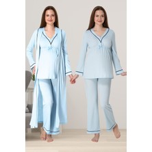 Effortt Mavi Sabahlıklı Hamile Lohusa Pijama Takımı