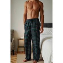 Elemge Pamuklu Erkek Kareli Pijama Altı Esnek Rahat Kesim Cepli Regular Beli Lastikli İpli Yeşil-Kırmızı Likralı Ekoseli Tek Alt İnce Eşofman