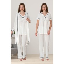 Effortt Ekru Sabahlıklı Hamile Lohusa Pijama Takımı