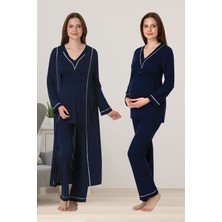 Effortt Lacivert Sabahlıklı Hamile Lohusa Pijama Takımı