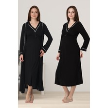 Effortt Siyah Sabahlıklı Hamile Lohusa Gecelik Takım