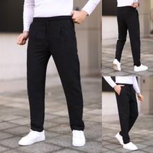 Thmany Erkek Keten Müslin Beli Lastikli Pileli Havuç Pantolon