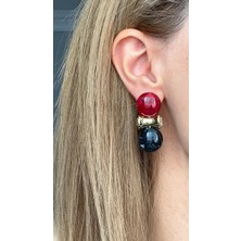 Renkli Pirinç Trend Küpe 6.5cm