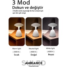 Suled Mantar Masa Lambası Beyaz USB Şarjlı Dokunmatik 3 Modlu Ambiyans Gece Lambası