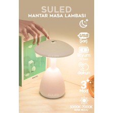 Suled Mantar Masa Lambası Beyaz USB Şarjlı Dokunmatik 3 Modlu Ambiyans Gece Lambası