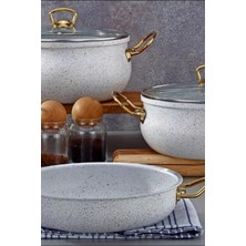 PLT Design Fabrika Satış Mağazası 9 Parça Demir Kulp Granit Tencere Seti  Sarma Altlığı Hediye