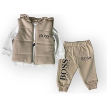 Woops Baby Marka Baskılı Bossa Desen Baskı Yelekli Üçlü Takım Unisex 9-36 Ay