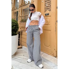 Siyah Beli Ayarlanabilir Ekoseli Bol Paça Kadın Pantolon MG2335