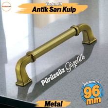 Badem10 Alfa Metal Antik Sarı Kulp 96 mm Mobilya Çekmece Mutfak Dolabı Dolap Kapak Kulpu