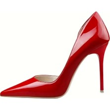 Trendy Anka Kadın Kırmızı Rugan 8cm Ince Şeffaf Kapak Topuklu Stiletto Ayakkabı