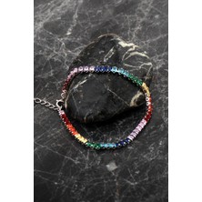 Sümer Telkari Baget Su Yolu Renkli Taşlı Rodyumlu Gümüş Bileklik 4763