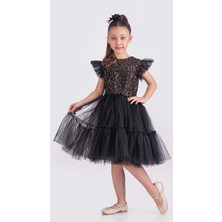 Mnk Baby & Kids Siyah Pul Payet Katkat Tütü Etekli Kız Çocuk Elbise Özel Günler İçin M00722
