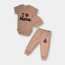 Woops Baby Marka Baskılı Miniko Desen Üçlü Çıtçıtlı Bady Takım 6-24 Ay
