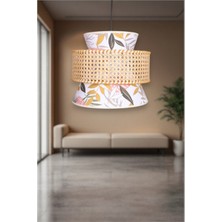 Ocean Point Oceanpoint El Yapımı Bambu ve Desenli Kumaş Avize Doğal Modern Dekoratif Aydınlatma Salon Oturma Odası (35 cm )
