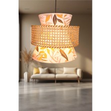 Ocean Point Oceanpoint El Yapımı Bambu ve Desenli Kumaş Avize Doğal Modern Dekoratif Aydınlatma Salon Oturma Odası (35 cm )
