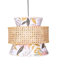 Ocean Point Oceanpoint El Yapımı Bambu ve Desenli Kumaş Avize Doğal Modern Dekoratif Aydınlatma Salon Oturma Odası (35 cm )