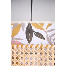 Ocean Point Oceanpoint El Yapımı Bambu ve Desenli Kumaş Avize Doğal Modern Dekoratif Aydınlatma Salon Oturma Odası (35 cm )