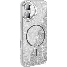 ZORE Apple iPhone 16 Plus Kılıf Magsafe Şarj Özellikli Parlayan Simli Okso Kapak