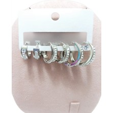 Vitrin Accessories Çelik Küpe 3'lü Zirkon Taşlı Köşeli Halka Model Küpe 4 mm Kalınlık Gümüş Silver
