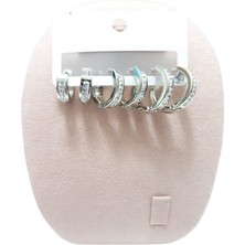 Vitrin Accessories Çelik Küpe 3'lü Zirkon Taşlı Köşeli Halka Model Küpe 4 mm Kalınlık Gümüş Silver