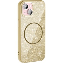 ZORE Apple iPhone 15 Plus Kılıf Magsafe Şarj Özellikli Parlayan Simli Okso Kapak