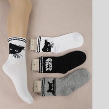 Kedi Cat Detaylı Işleme Kız Çocuk Çorap