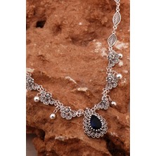 Sümer Telkari Safir Damla Telkari Işlemeli Gümüş Gerdanlık Kolye 8014