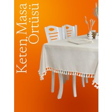 Ham Keten Bej Püsküllü Masa Örtüsü