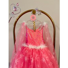 Ayliz Kostüm Evi Kız Çocuk Pembe Elsa Frozen Kostüm, Karlar Kraliçesi Doğum Günü Konsepti, Asa Set Hediyeli