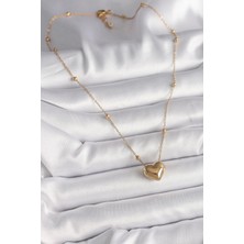 Pileli Store 316L Çelik Gold Renk Topçuk Detaylı Zincir Kalp Model Kadın Kolye - TJ-BKO9772