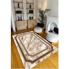 Krem Dijital Baskı Salon Halısı Kaymaz Tabanlı Yıkanabilir Halı Yolluk