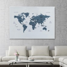 Marsilyan- Türkçe Dünya Haritası Dekoratif Kanvas Tablo Ülke ve Başkentli 1514