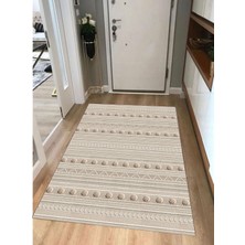 Bej Dijital Baskı Salon Halısı Kaymaz Tabanlı Yıkanabilir Halı Yolluk