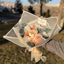 Luxe Floral Bouquet Gerçek Görünümlü Okaliptüs Süslemeli Yapay Şakayık ve Krizantem Aranjmanlı Kız Isteme Buketi