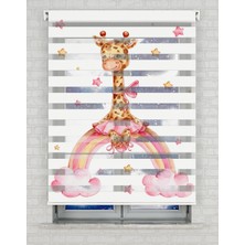 AD Home Pembe Bulutlar ve Şirin Zürafa Baskılı Zebra Perde - Gece Gündüz - Bebek Odası Perdesi | Kokusuz Mürekkeple Basılmış  Zebra Perdeler ile Sende Tarzını Yansıt! | 1 Dakikada Pratik Montaj