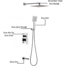 T-May Sart-Ç Ankastre Gömme Banyo Bataryası Duş Seti  Tüm Parçalar Dahil 30X30 Başlık