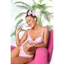 Gallipoli 32081 Ekose Desenli Hafif Destekli Sütyen ve Slip Takım