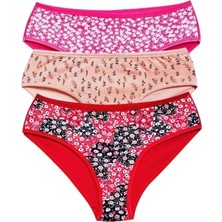 Mbb E-Ticaret Pamuklu Geniş Kenarlı Likralı Desenli Bato Kadın Külot 3'lü Paket Set3