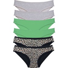 Mbb E-Ticaret 6 Adet Likralı Kadın Slip Külot Leopar Gri Yeşil