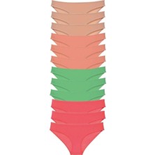 Mbb E-Ticaret 12 Adet Süper Eko Set Likralı Kadın Slip Külot Ten Pudra Yeşil Fuşya