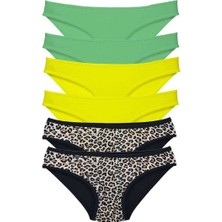 Mbb E-Ticaret 6 Adet Likralı Kadın Slip Külot Leopar Yeşil Sarı