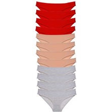 Mbb E-Ticaret 12 Adet Eko Set Likralı Kadın Slip Külot Kırmızı Ten Gri