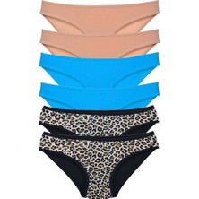 Mbb E-Ticaret 6 Adet Likralı Kadın Slip Külot Leopar Ten Mavi