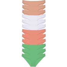 Mbb E-Ticaret 12 Adet Süper Eko Set Likralı Kadın Slip Külot Gri Beyaz Pudra Yeşil