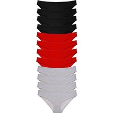 Mbb E-Ticaret 12 Adet Süper Eko Set Likralı Kadın Slip Külot Siyah Kırmızı Gri
