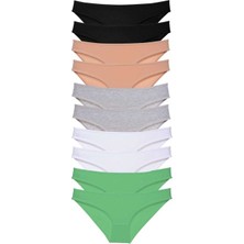 Mbb E-Ticaret 10 Adet Süper Eko Set Likralı Kadın Slip Külot Siyah Ten Gri Beyaz Yeşil