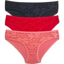 Mbb E-Ticaret 3 Adet Önü Dantelli Transparan Kadın Slip Külot S81